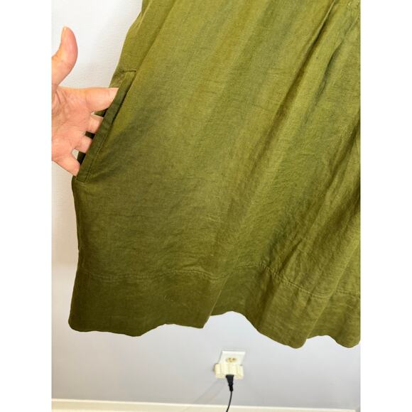 Quince European Linen Sleeveless Swing Mini Dress Martini Olive Sz L - Picture 7 of 11